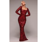 Goddiva Women's Sequin Square Neck Maxi With Scallop Hem in Red | Size: 10 Goddiva Red 10