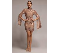 Goddiva Women's Sequin Starburst Cape Sleeve Mini Dress in Gold | Size: 12