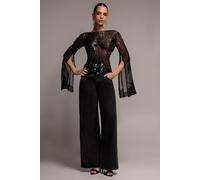 Goddiva Women's Sequin Starburst Cape Sleeve Top in Black | Size: 10