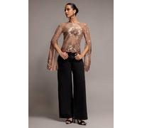 Goddiva Women's Sequin Starburst Cape Sleeve Top in Rose Gold | Size: 12