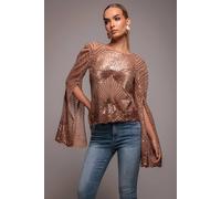 Goddiva Women's Sequin Starburst Cape Sleeve Top in Rose Gold | Size: 18 Goddiva Rose Gold 18