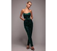 Goddiva Women's Sequin & Velvet Corset Jumpsuit in Emerald | Size: 10