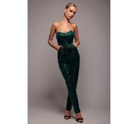 Goddiva Women's Sequin & Velvet Corset Jumpsuit in Emerald | Size: 8 Goddiva Emerald 8
