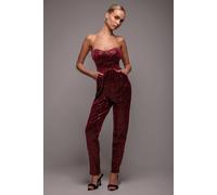Goddiva Women's Sequin & Velvet Corset Jumpsuit in Wine | Size: 12