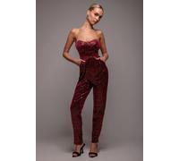 Goddiva Women's Sequin & Velvet Corset Jumpsuit in Wine | Size: 8 Goddiva Wine 8