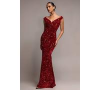Goddiva Women's Sequin & Velvet Off-The Shoulder Wrap Maxi Dress in Red | Size: 14