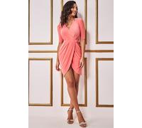 Goddiva Women's Short Sleeve Wrap Mini Dress in Coral | Size: 8 Goddiva Coral 8