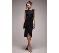 Goddiva Women's Sleeveless Asymmetric Wrap Midi Dress in Black | Size: 10 Goddiva Black 10