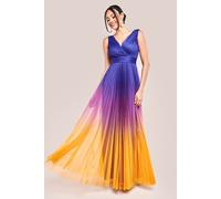 Goddiva Women's Sleeveless Ombre Pleated Maxi Dress in Navy | Size: 8 Goddiva Navy 8