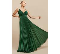 Goddiva Women's Sleeveless Pleated A Line Lurex Maxi Dress in Emerald | Size: 14 Goddiva Emerald 14