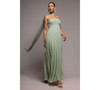 Goddiva Women's Sleeveless Pleated Chiffon Multiway Scarf Maxi Dress in Green | Size: 16