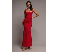 Goddiva Women's Sleeveless Waist Pleated Scuba Crepe Maxi Dress in Red | Size: 10