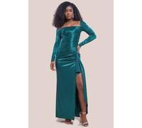 Goddiva Women's Slinky Satin One Shoulder Split Maxi Dress in Emerald | Size: 14