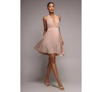 Goddiva Women's Soft Touch Multiway Skater Mini Dress in Beige | Size: 14