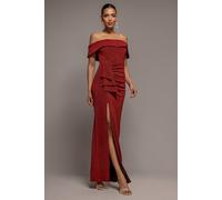 Goddiva Women's Sparkle Bardot Maxi With Waterfall Ruffle in Red | Size: 14 Goddiva Red 14