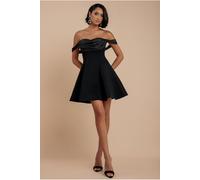 Goddiva Women's Sparkle Chiffon Cowl Bardot Skater Mini Dress in Black | Size: 12 Goddiva Black 12