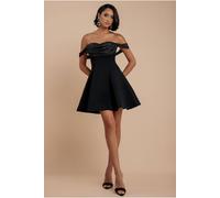 Goddiva Women's Sparkle Chiffon Cowl Bardot Skater Mini Dress in Black | Size: 8