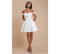 Goddiva Women's Sparkle Chiffon Cowl Bardot Skater Mini Dress in Cream | Size: 14