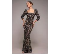 Goddiva Women's Square Neck Scalloped Lace Maxi in Black | Size: 8 Goddiva Black 8