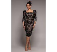 Goddiva Women's Square Neck Scalloped Lace Midi Dress in Black | Size: 22