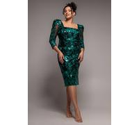 Goddiva Women's Square Neck Scalloped Lace Midi Dress in Emerald | Size: 20