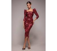 Goddiva Women's Square Neck Scalloped Lace Midi Dress in Wine | Size: 10