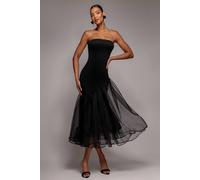 Goddiva Women's Strapless Asymmetric Tiered Midaxi Dress in Black | Size: 10 Goddiva Black 10