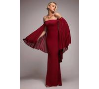 Goddiva Women's Strapless Maxi Dress With Pleated Chiffon Cape in Burgundy | Size: 8