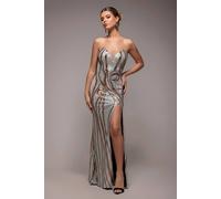 Goddiva Women's Strapless Multi Sequin Maxi Dress in Medium Beige | Size: 16
