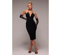 Goddiva Women's Strapless Super Plunge Diamante Neck Midi Dress in Black | Size: 18 Goddiva Black 18