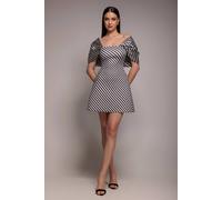 Goddiva Women's Stripe Off-Shoulder Bow Back Satin Bow Mini Dress | Size: 12