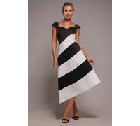 Goddiva Women's Striped Contrast Asymmetric Midi Dress | Size: 14 Goddiva Multicolor 14
