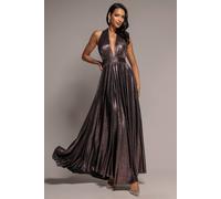 Goddiva Women's Sunrise Foil Halterneck A-Line Maxi Dress in Bronze | Size: 18