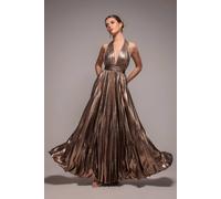 Goddiva Women's Sunrise Foil Halterneck A-Line Maxi Dress in Gold | Size: 18