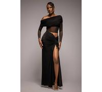 Goddiva Women's Super Split Front Drawstring Maxi Skirt in Black | Size: Medium
