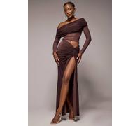 Goddiva Women's Super Split Front Drawstring Maxi Skirt in Brown | Size: Medium Goddiva Brown M