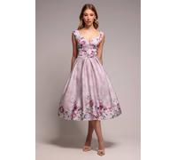 Goddiva Women's Sweetheart Floral Midi Dress in Light Beige | Size: 12