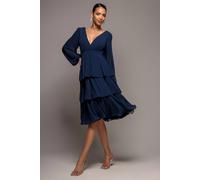 Goddiva Women's Tiered Chiffon Wrap Midi Dress in Navy | Size: 14 Goddiva Navy 14