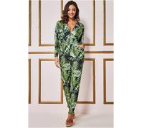 Goddiva Women's Tropical Print Jumpsuit in Green | Size: 10 Goddiva Green 10