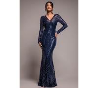 Goddiva Women's Two Toned V Neck Sequin Maxi in Navy | Size: 10 Goddiva Navy 10