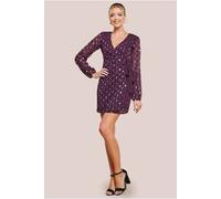 Goddiva Women's Wrap Over Sequin Mini in Wine | Size: 8