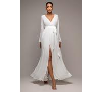Goddiva Wrap Back Maxi With Front Slit Chi On Maxi - White by Goddiva - White - 10