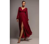 Goddiva Wrap Back With Front Slit Chiffon Maxi Dress - Berry by Goddiva - Berry - 14
