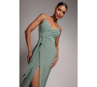 Goddiva Wrap Front Maxi Slip Dress With Waist Tie In Light Green Light Green