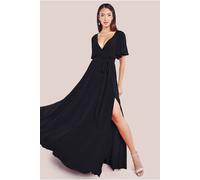 Goddiva Wrap Front Maxi With Flutter Sleeves In Black Black 10