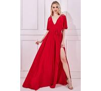 Goddiva Wrap Front Maxi With Flutter Sleeves In Red Red 10