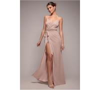 Goddiva Wrap Style Spaghetti Strap Maxi With Split - Blush by Goddiva - Blush - 12
