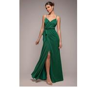 Goddiva Wrap Style Spaghetti Strap Maxi With Split - Emerald by Goddiva - Emerald - 6
