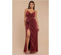Goddiva Wrap Style Spaghetti Strap Maxi With Split - Wine by Goddiva - Wine - 10