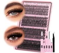 Goddvenus Fluffy Individual Eyelashes Kit 60+70+80+100D Clusters Lashes Kit 320Pcs Eyelash Clusters DIY Lash Extension kit Russian D Curl Lashes Individual Cluster with Bond and Seal (12-18mm Mix)